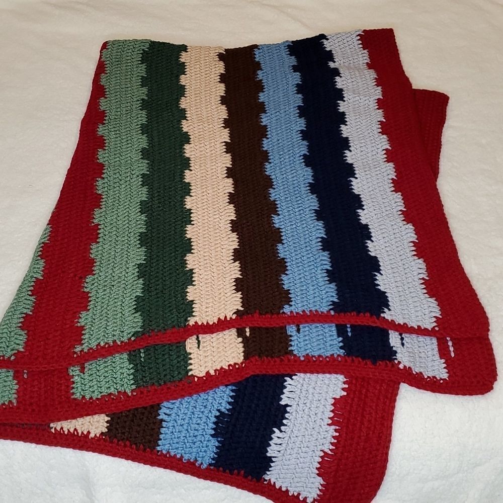 Handmade Multicolor Stripe Afghan Blanket Sz 51" x 64" Crochet Throw MCM
